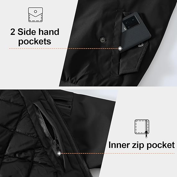 Mens Windproof Bomber Jacket  Water Resistant Quilted Winter Coat