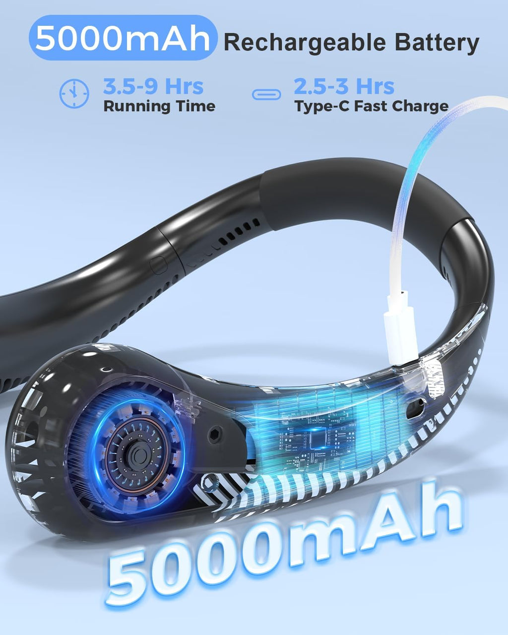 Bladeless Neck Fan with 3 Speeds Rechargeable