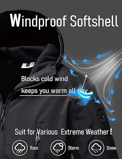 Mens Tactical Softshell Jacket  Waterproof Fleece-Lined Windbreaker