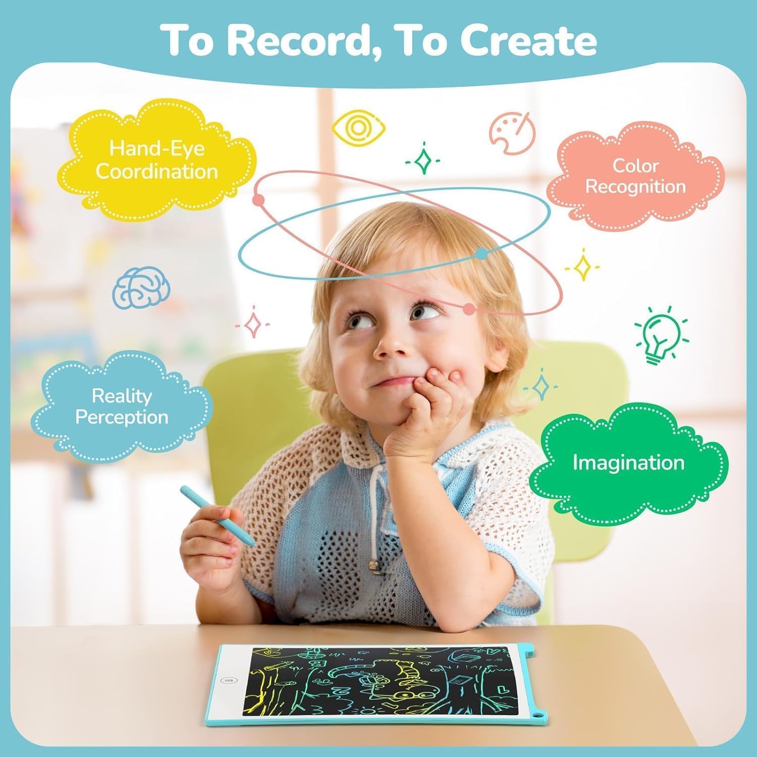 LCD Writing Tablet Drawing Board Reusable Kids Pack of 4