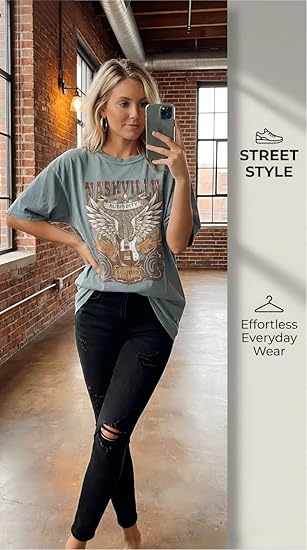 Women's Oversized Nashville Graphic T-Shirt Vintage Band Tee