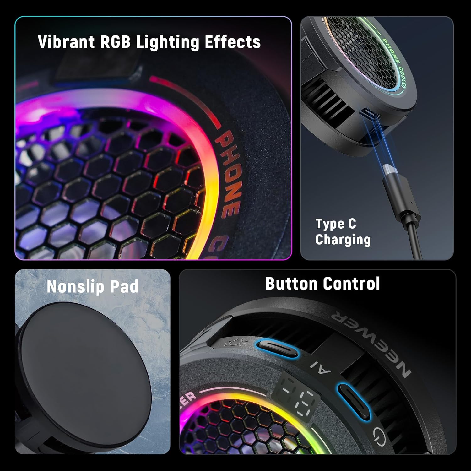 Magnetic Phone Cooler with RGB and Clip