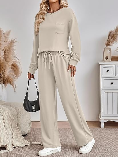 Women's 2 Piece Sweatsuit Set  Soft Lounge Tracksuit with Pockets (Khaki)