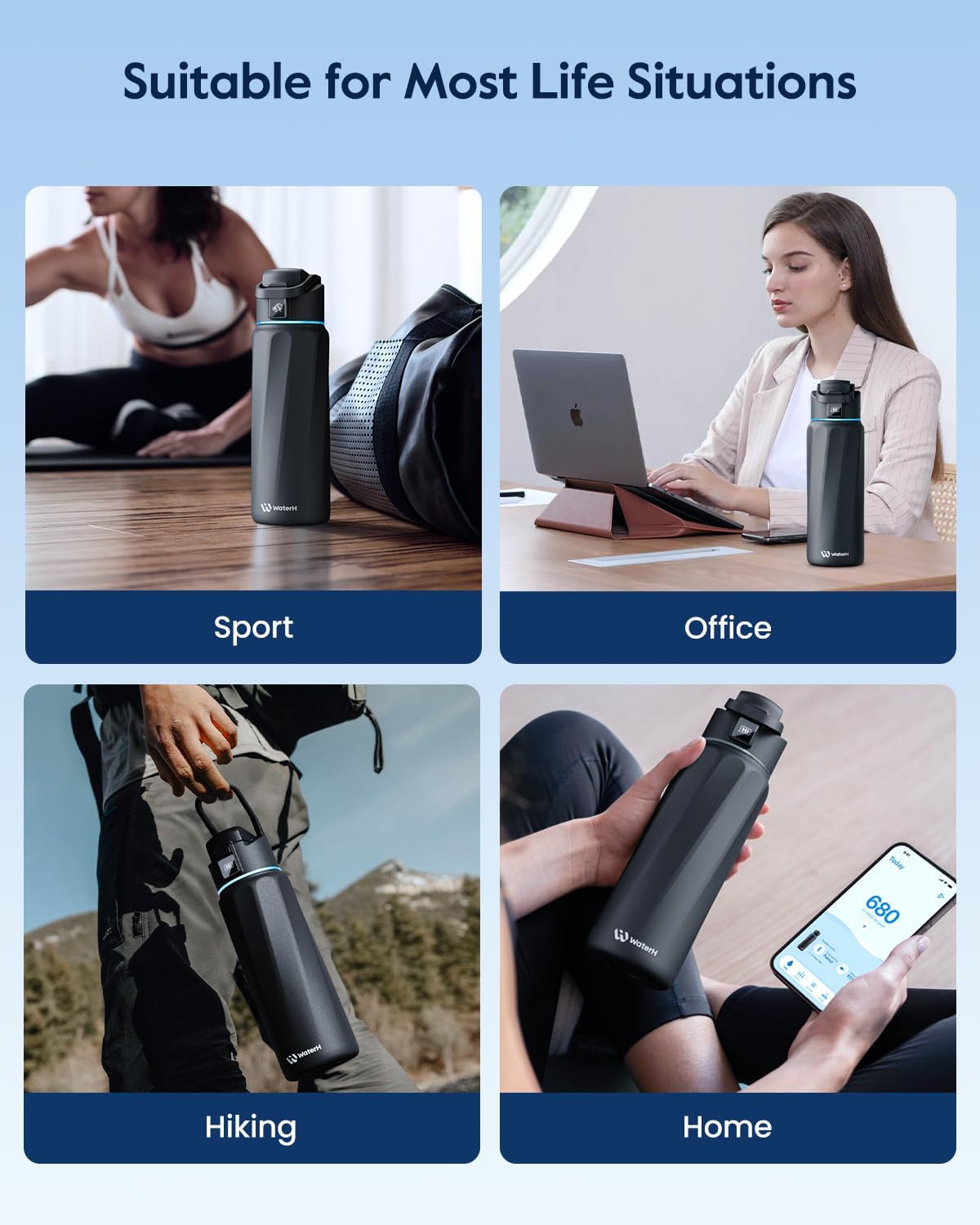 Smart Water Bottle with Reminder  Insulated Hydration Tracker 32oz