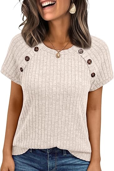 Womens Crew Neck Blouse  Casual Short Sleeve Work Top
