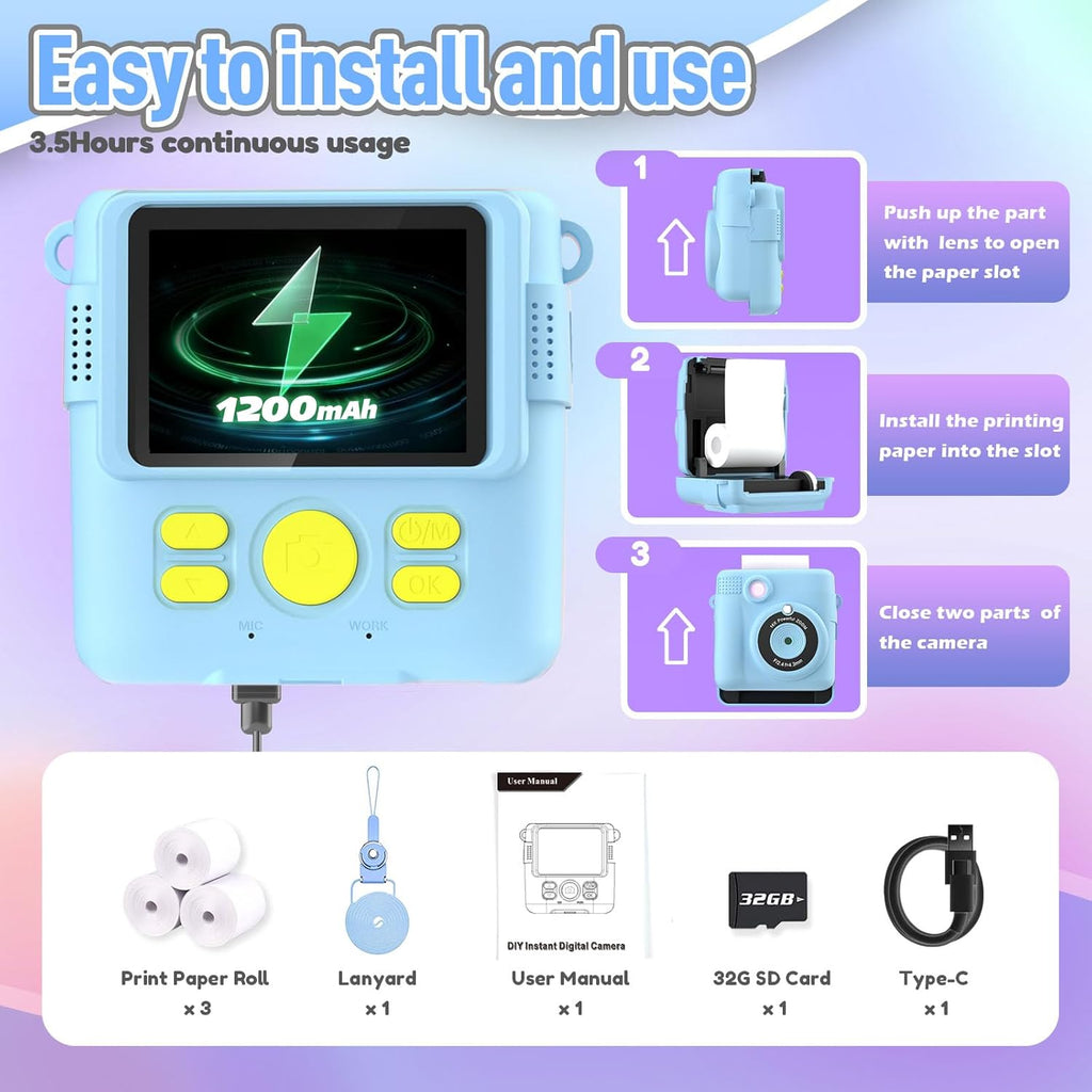 Kids Instant Print Camera Digital Toy With Video