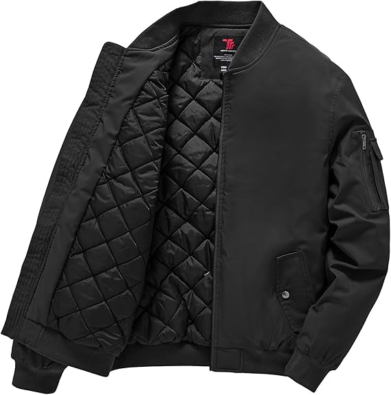 Mens Windproof Bomber Jacket  Water Resistant Quilted Winter Coat