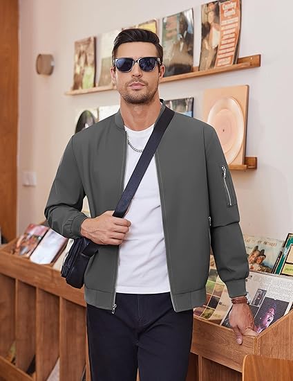 Mens Lightweight Bomber Jacket  Casual Windbreaker Coat