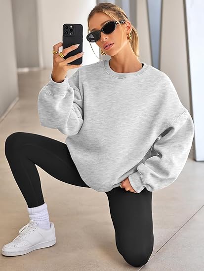 Women's Oversized Fleece Sweatshirt  Crewneck Casual Pullover Top