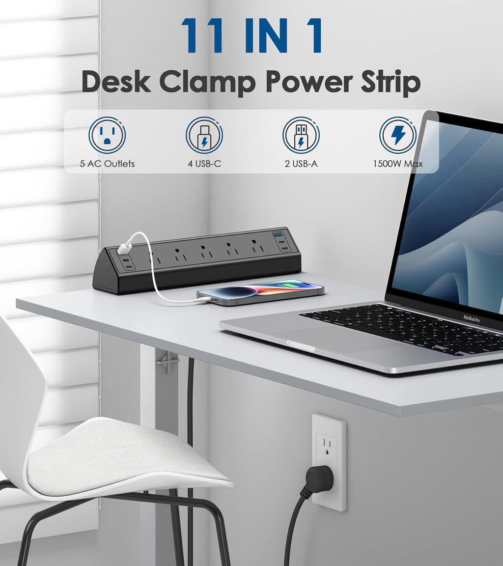 Desk Clamp Power Strip with USB C Ports