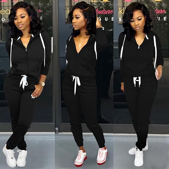 Womens 2 Piece Sweatsuit Set  Zip Hoodie Tracksuit with Pockets