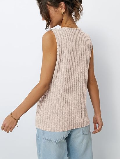 Womens V-Neck Tank Top  Sleeveless Loose Fit Casual Summer Tee