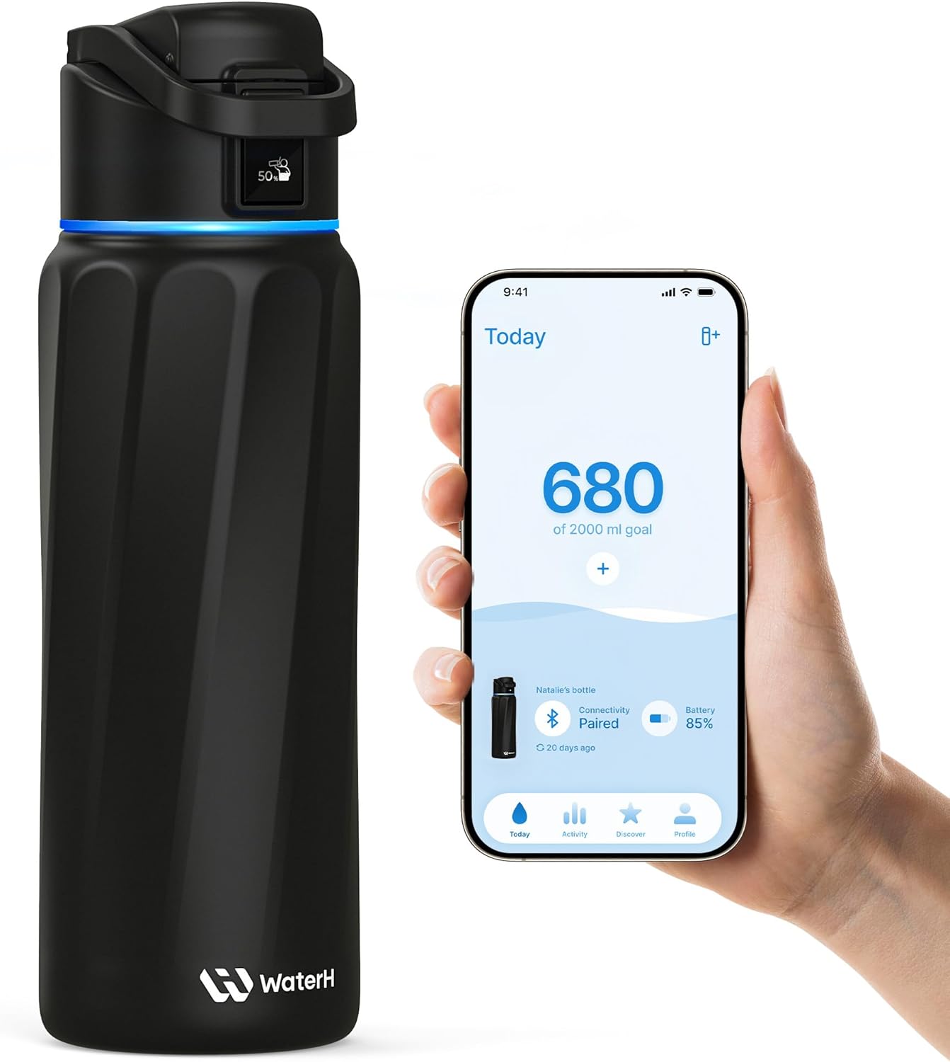Smart Water Bottle with Reminder  Insulated Hydration Tracker 32oz