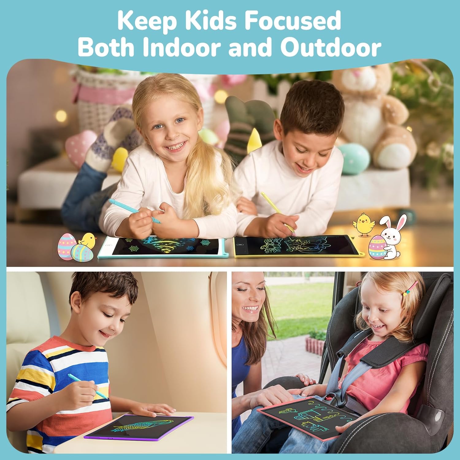 LCD Writing Tablet Drawing Board Reusable Kids Pack of 4