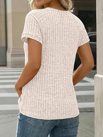 Womens Crew Neck Blouse  Casual Short Sleeve Work Top