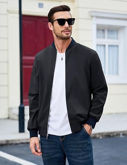 Mens Lightweight Bomber Jacket  Casual Full Zip Windbreaker