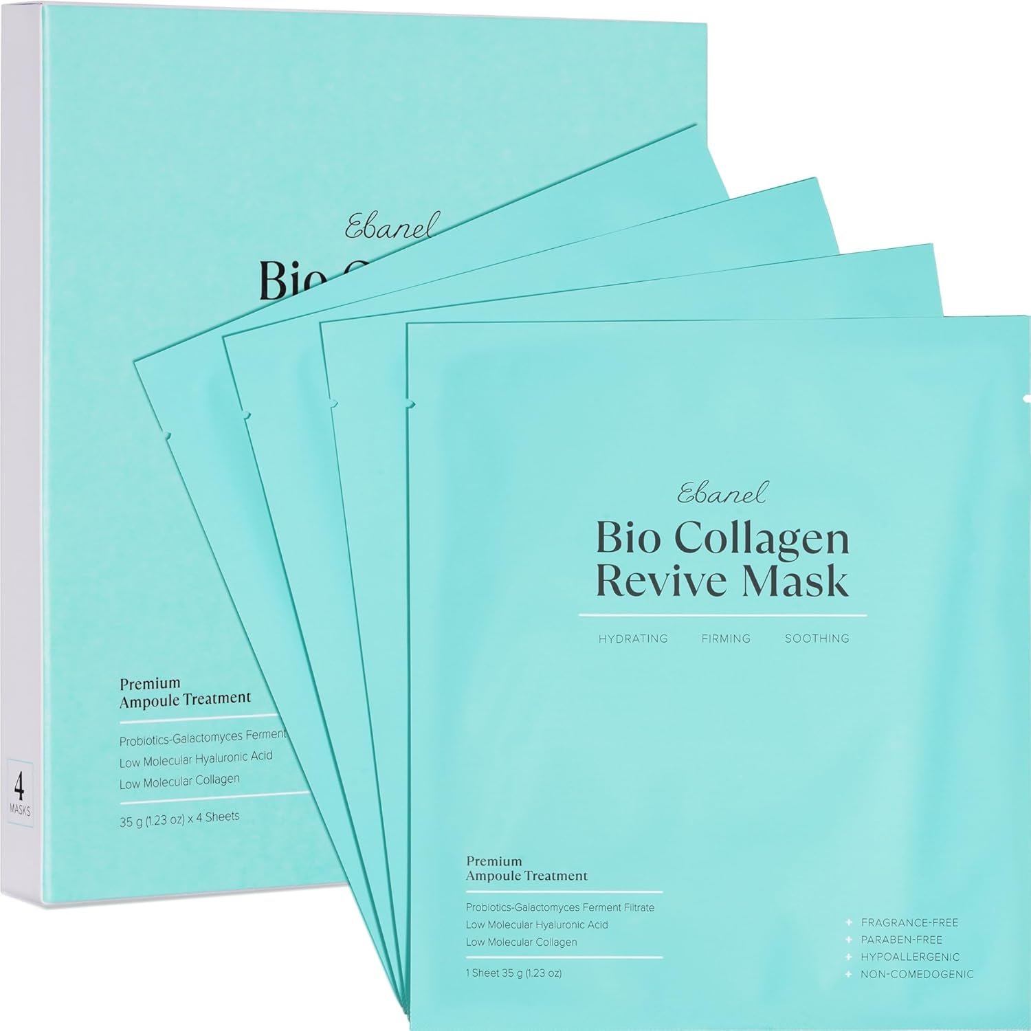 Collagen Hydrating Face Masks  Firming & Brightening 4 Pack