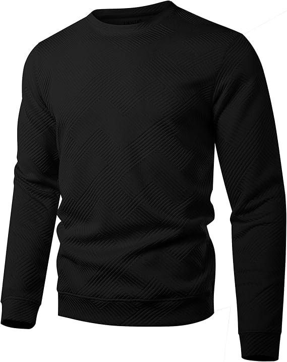 Mens Waffle Crewneck Sweatshirt Casual Long Sleeve Pullover Shirt