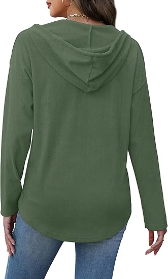 Women's V-Neck Hoodie Tunic  Long Sleeve Casual Pullover Top
