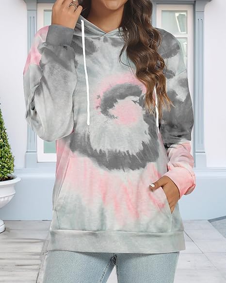 Womens Tie Dye Hoodie  Oversized Drawstring Pullover Sweatshirt