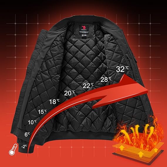 Mens Windproof Bomber Jacket  Water Resistant Quilted Winter Coat