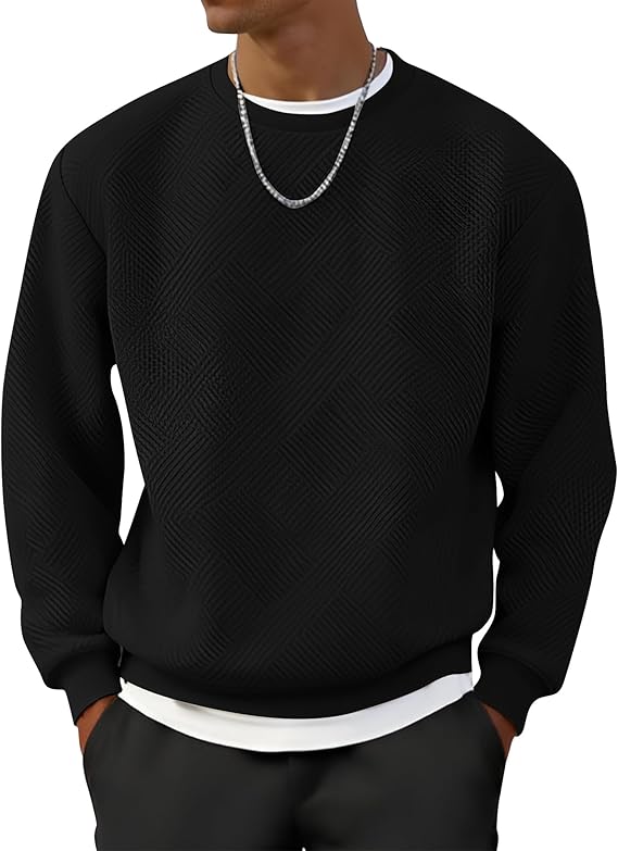 Mens Waffle Crewneck Sweatshirt Casual Long Sleeve Pullover Shirt