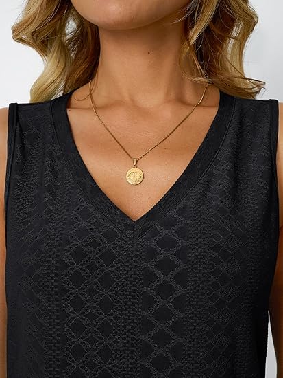 Womens Eyelet Tank Top  V Neck Sleeveless Loose Fit Summer Shirt