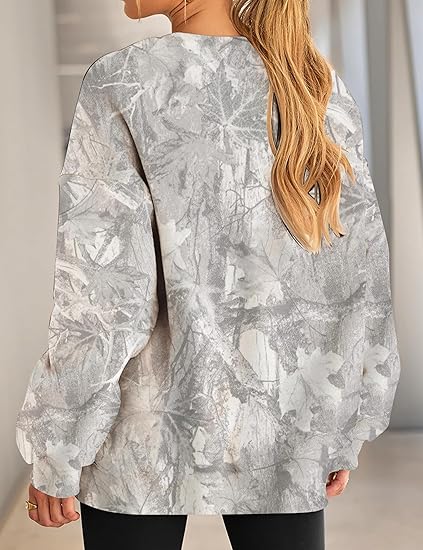 Women's Oversized Camo Sweatshirt  Graphic Crewneck Pullover Top