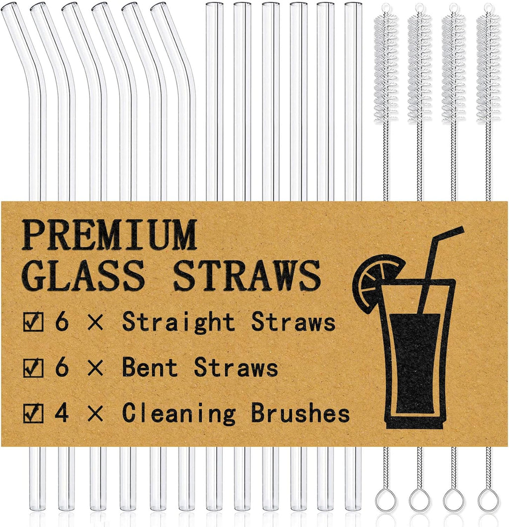 Reusable Glass Drinking Straws Set with Brushes ( 12 Pcs Pack )