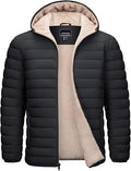 Mens Sherpa-Lined Puffer Jacket  Warm Hooded Winter Coat