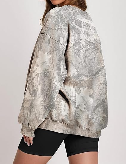 Women's Oversized Camo Sweatshirt  Graphic Crewneck Pullover Top