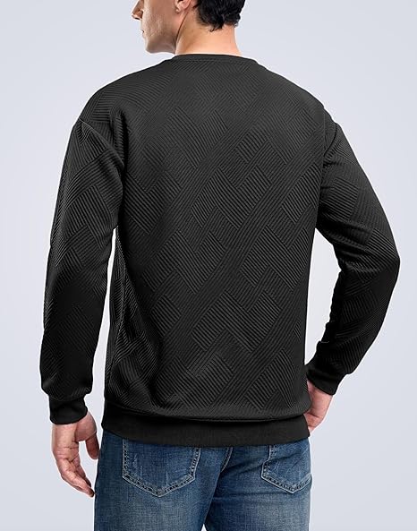Mens Textured Crewneck Sweatshirt Casual Long Sleeve Pullover