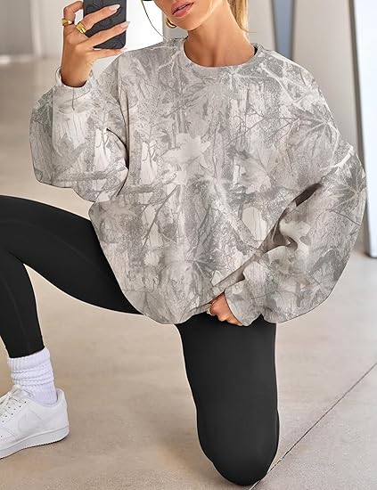 Women's Oversized Camo Sweatshirt  Graphic Crewneck Pullover Top