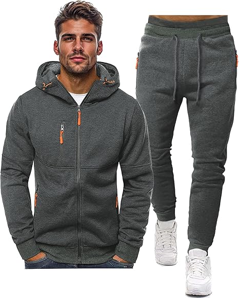 Mens 2 Piece Sweatsuit Hoodie Jogging Tracksuit Casual Athletic Outfit