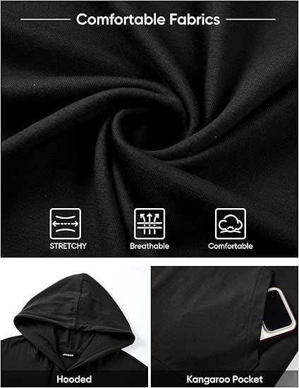 Mens Short Sleeve Hoodie Casual Workout T-Shirt with Pocket