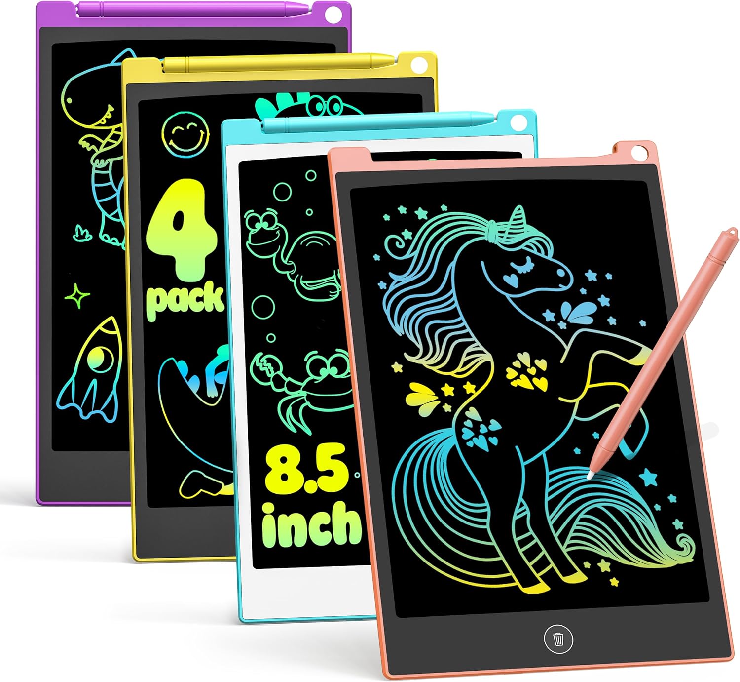 LCD Writing Tablet Drawing Board Reusable Kids Pack of 4