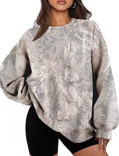 Women's Oversized Camo Sweatshirt  Graphic Crewneck Pullover Top