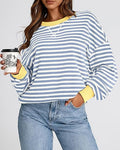 Women's Oversized Striped Sweatshirt  Crewneck Pullover Top