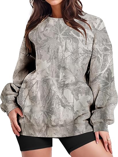 Women's Oversized Camo Sweatshirt  Graphic Crewneck Pullover Top