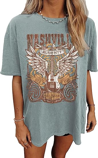 Women's Oversized Nashville Graphic T-Shirt Vintage Band Tee