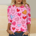 Womens Valentine T Shirt Romantic Three-Quarter Sleeve T-Shirts Casual round Neck Sweethearts Graphic Gift for Girlfriend Tops