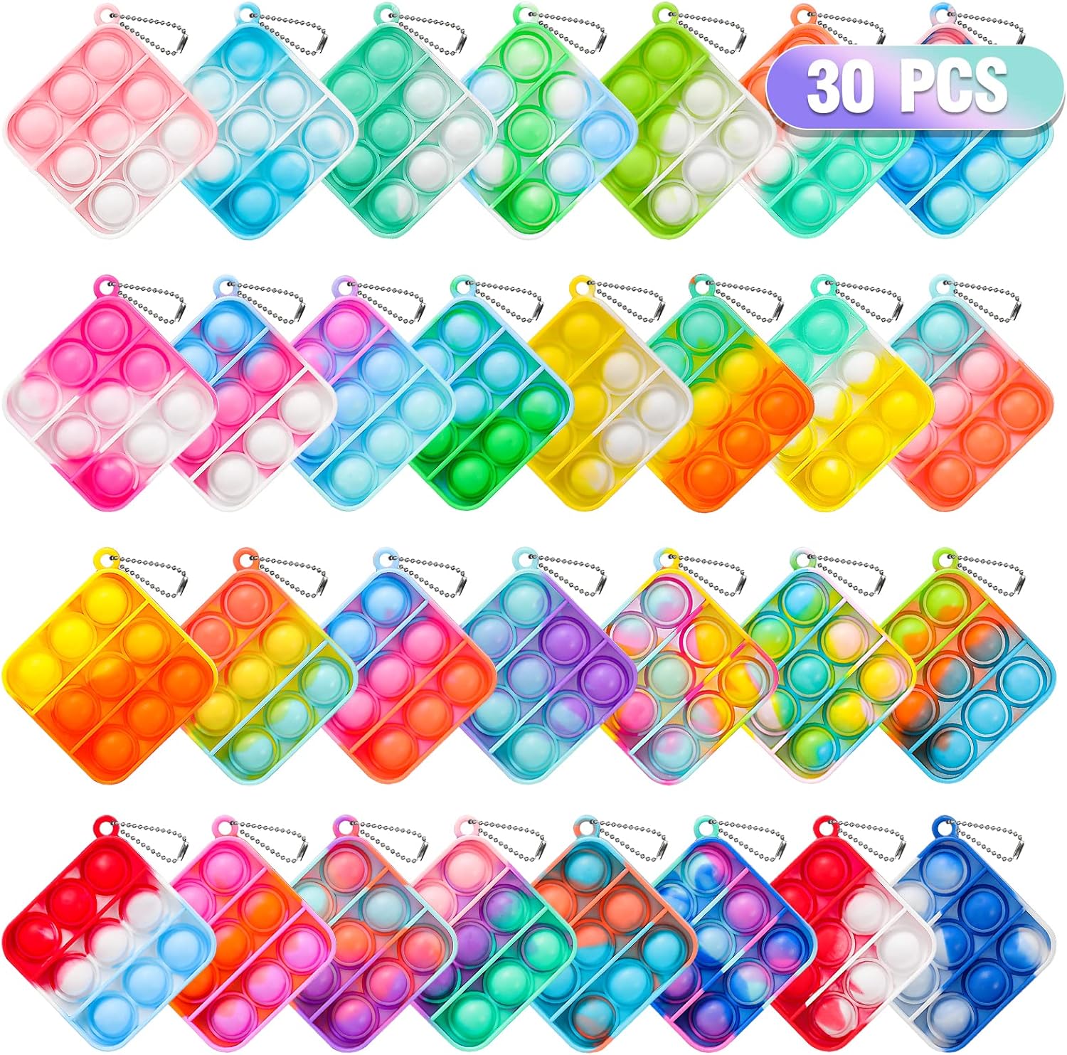 Mini Pop Fidget Keychain Toys Pack of 30