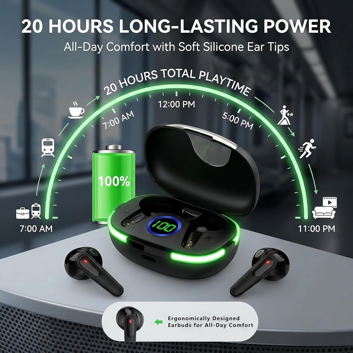 Wireless Earbuds HiFi Stereo with LED Display