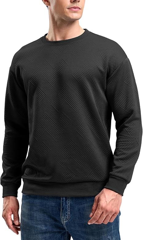 Mens Textured Crewneck Sweatshirt Casual Long Sleeve Pullover