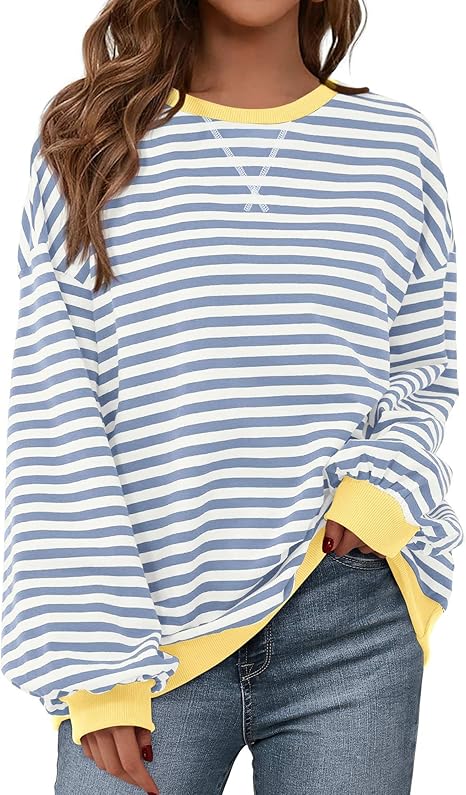 Women's Oversized Striped Sweatshirt  Crewneck Pullover Top