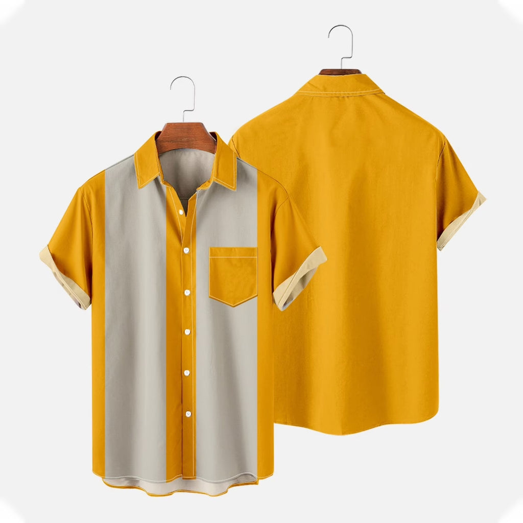 Mens Hawaii Shirts Big and Tall Summer Casual Loose Lapel Color Block Tops Tee Tops Beach Shirts with Pockets S-4XL