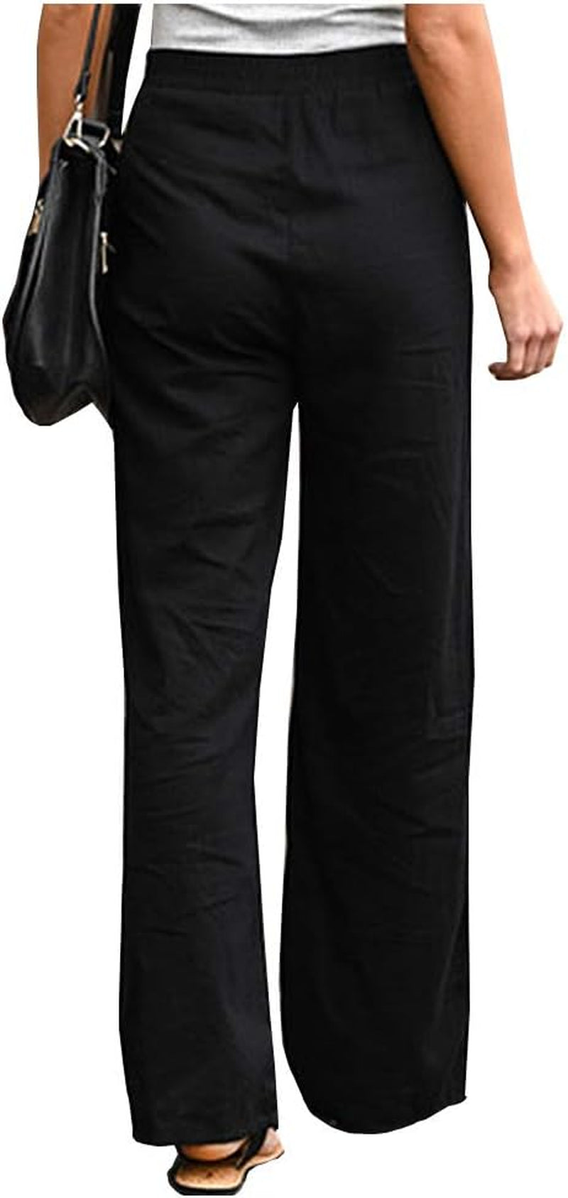 Women'S Cotton Linen Pants Elastic Waist Drawstring High Rise Casual Loose Trousers Pants Khaki