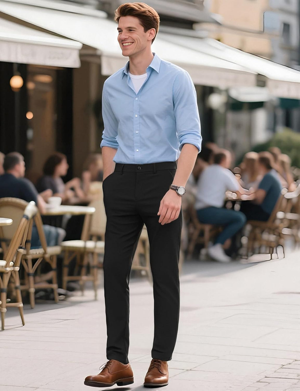 Men'S 4-Way Flex Stretch Slim Fit Dress Pants