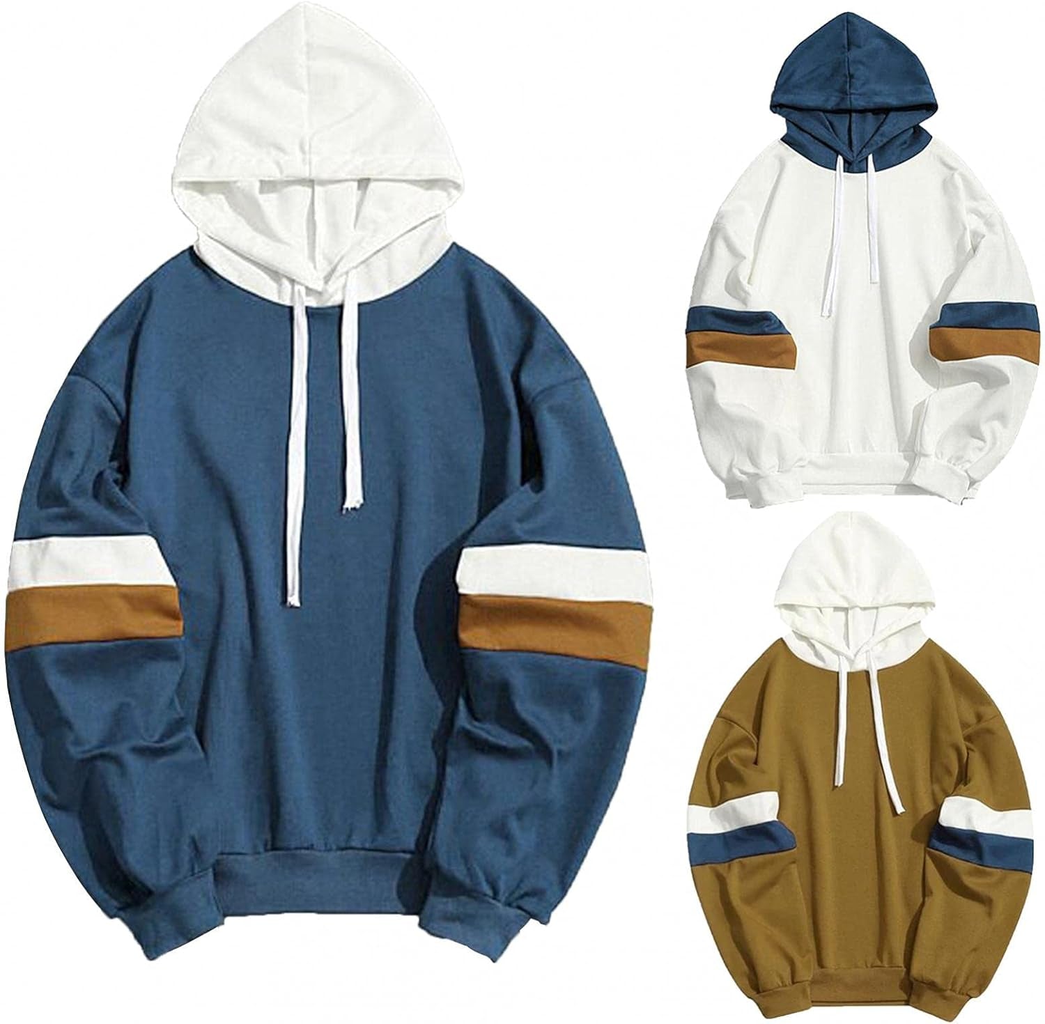 Men'S Hoodies Pullover, Mens Hipster Hip Hop Hoodie Colorblock Thin Casual Long Sleeve Warm Soft Sweatshirts with Pocket