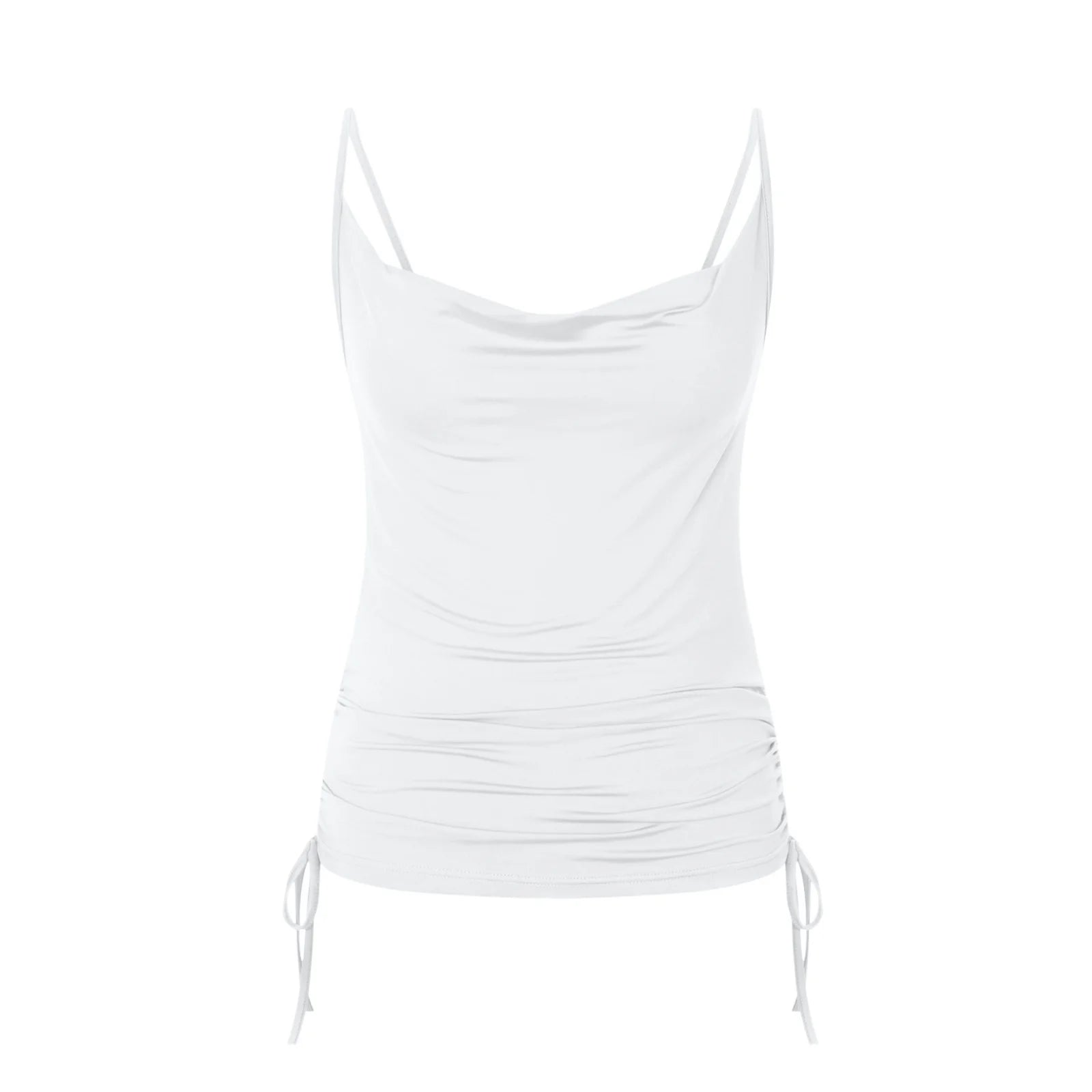 Solid Spaghetti Strap Camisoles Women Soft Tredny Side Drawstring Ruched Tank Tops Elegant Cowl Neck Cami Tops Fitted Y2K Going Out Crop Tops